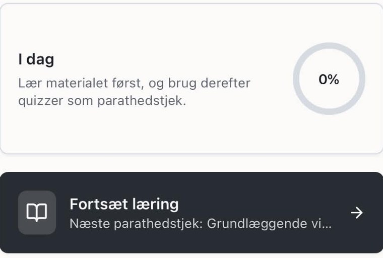 Medarbejders startskærm i Restaurant Training